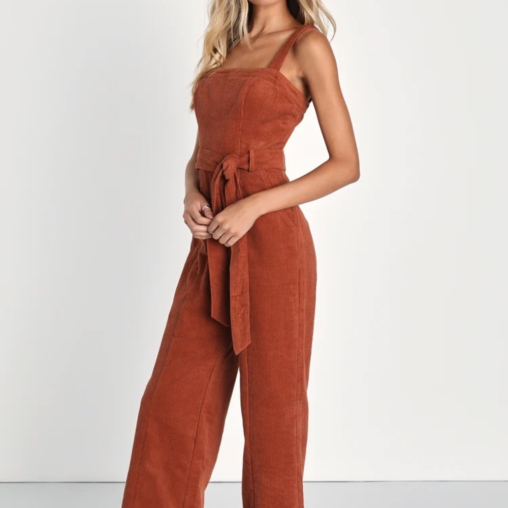 Lulu’s Cutie Season Rust Orange Corduroy Wide-Leg Jumpsuit